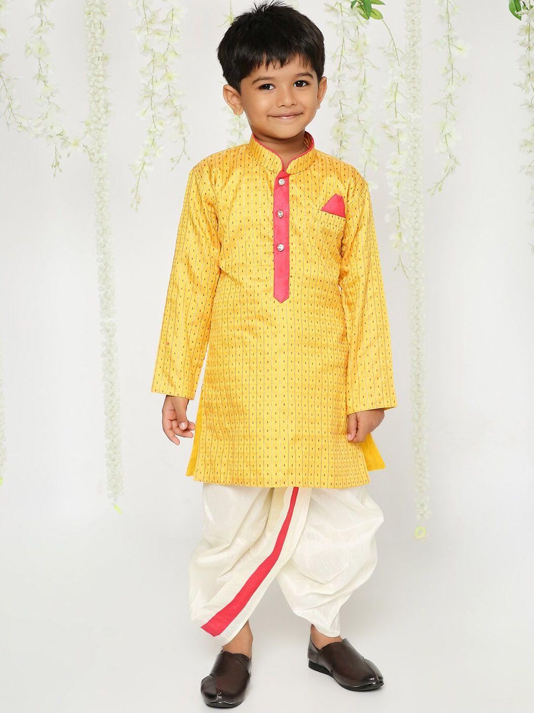 kid1 boys ethnic motifs embroidered mandarin collar straight kurta with dhoti pants