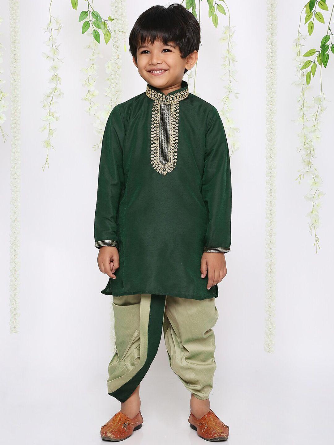 kid1 boys ethnic motifs embroidered pure cotton kurta with dhoti pants