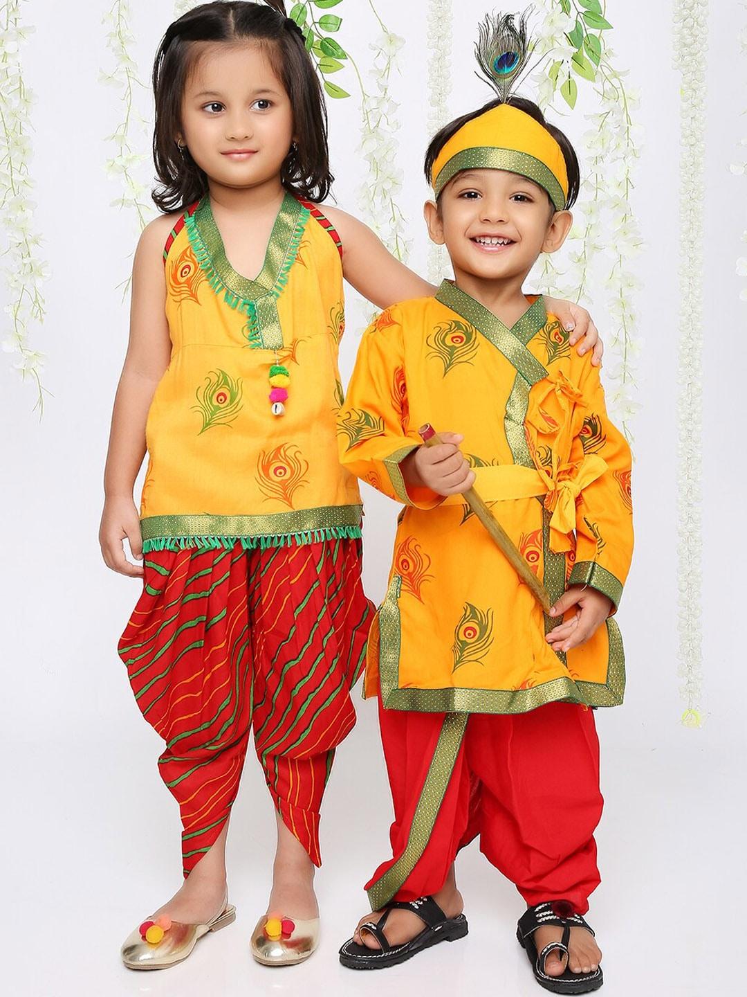 kid1 boys ethnic motifs printed angrakha kurti with dhoti pants