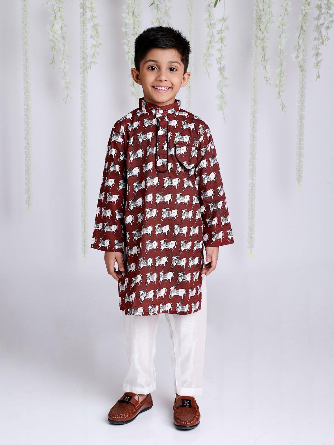 kid1 boys ethnic motifs printed pathani kurta with pyjamas