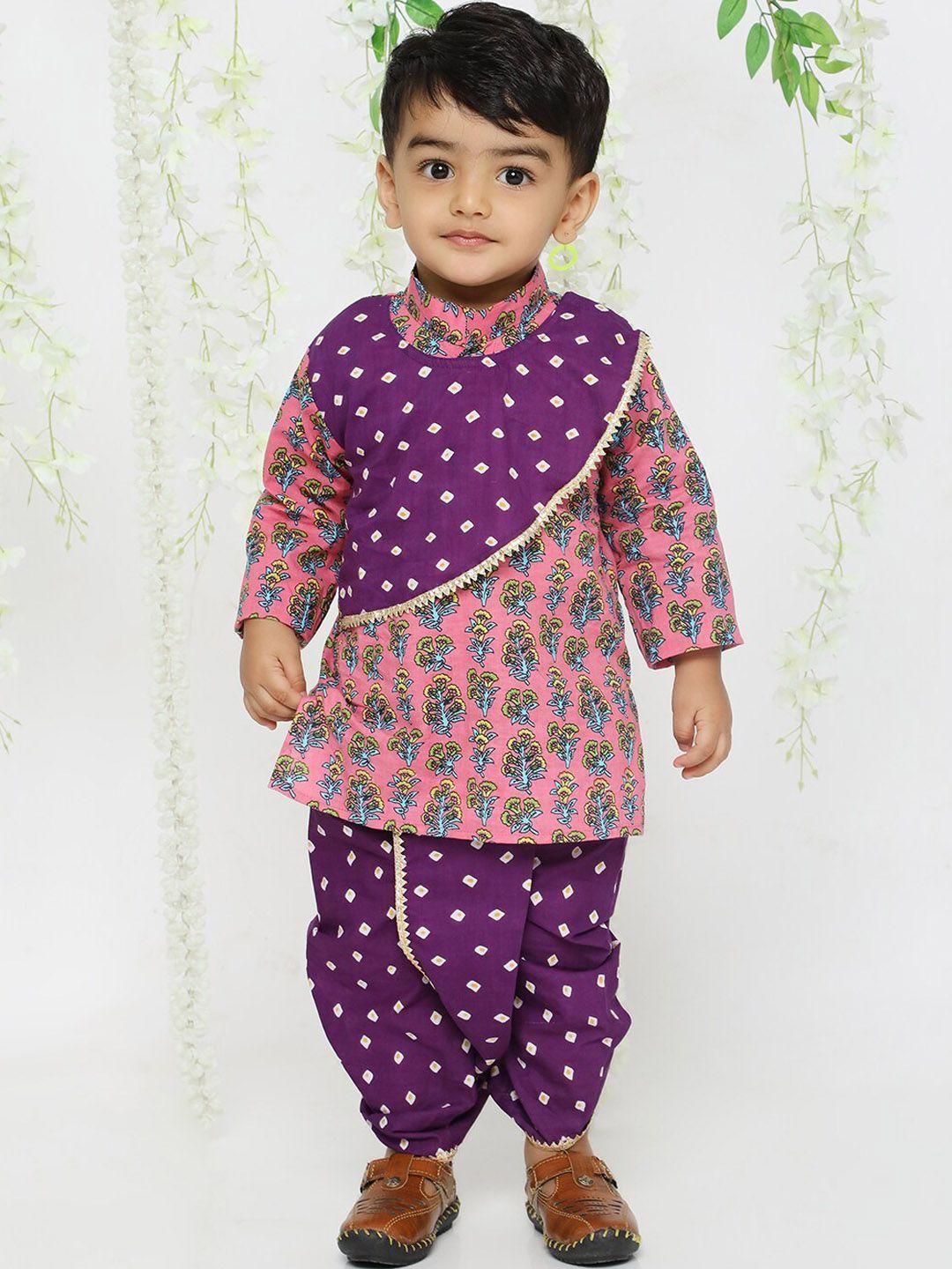 kid1 boys ethnic motifs printed pure cotton kurta with dhoti pants