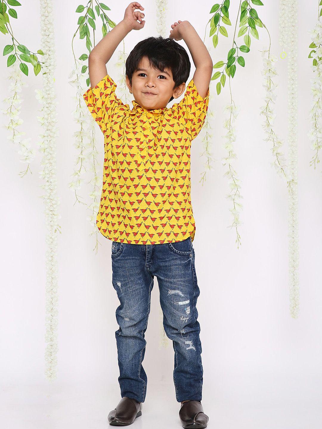 kid1 boys ethnic motifs printed shirt collar pure cotton pathani kurta