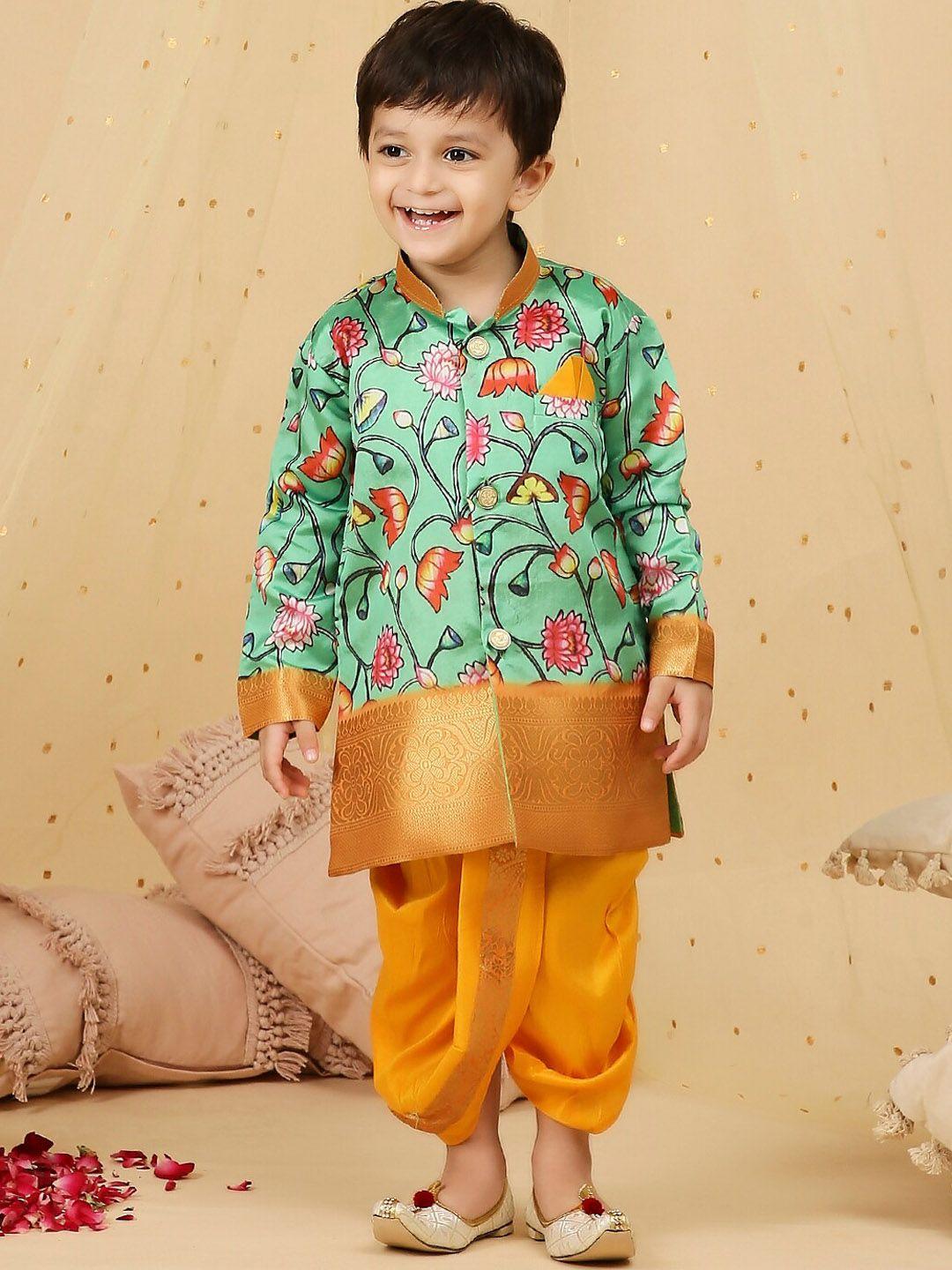 kid1 boys floral printed mandarin collar sherwani & dhoti