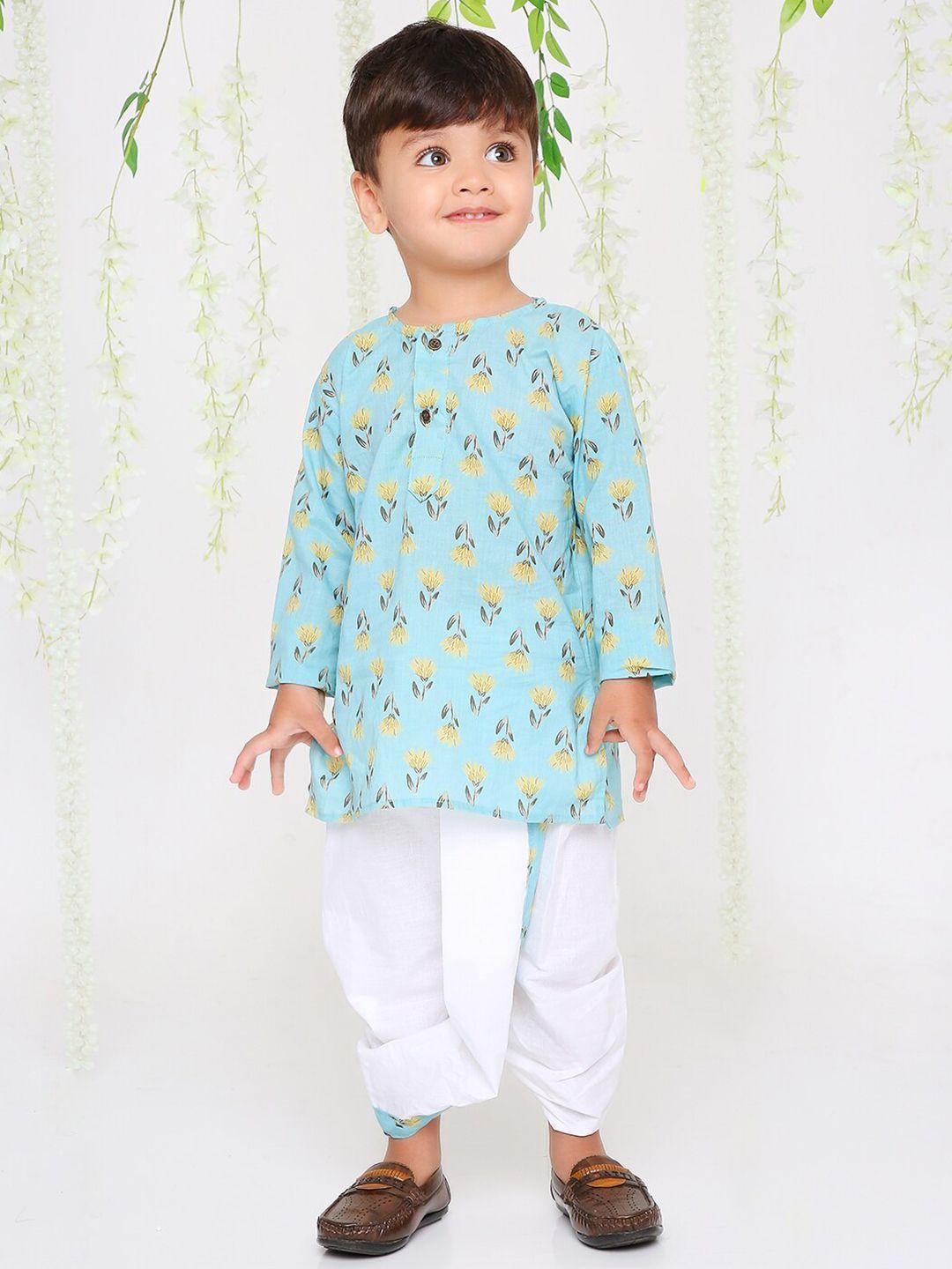 kid1 boys floral printed pure cotton kurta with dhoti pants