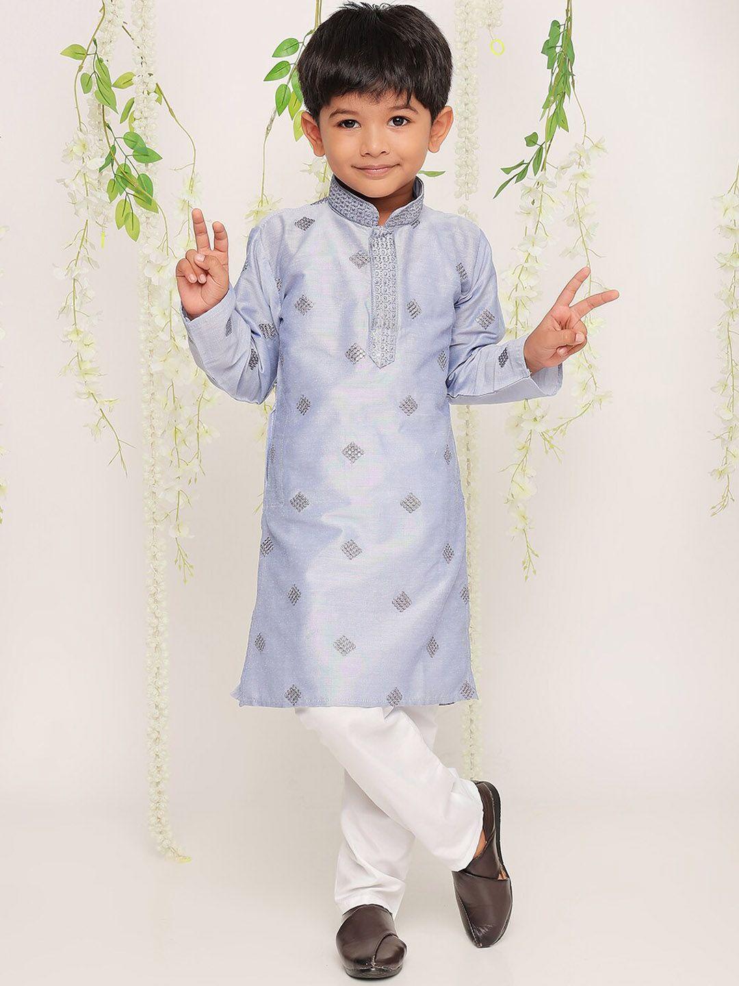 kid1 boys geometric mandrain collar long sleeves sequinned kurta set