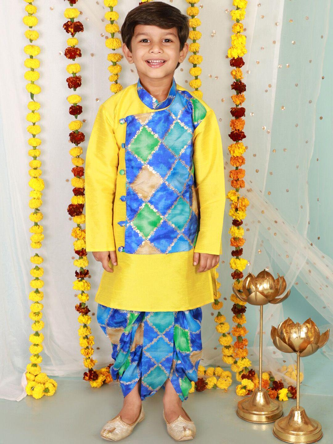 kid1 boys geometric printed regular kurta with dhoti pants