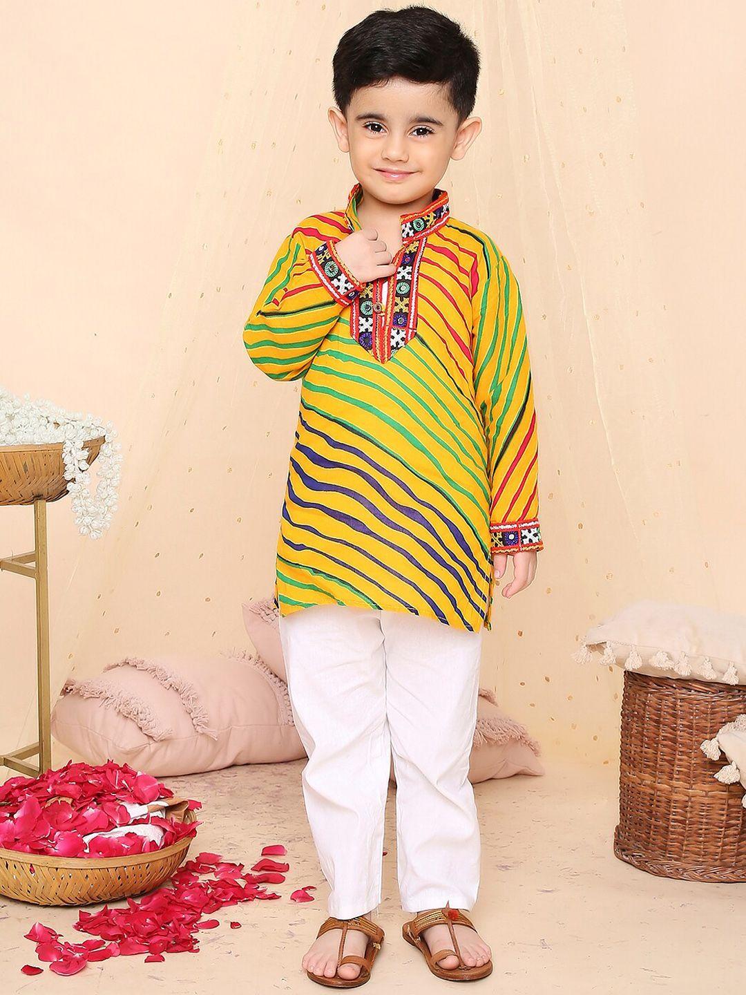 kid1 boys leheriya printed regular pure cotton straight kurta with pyjamas