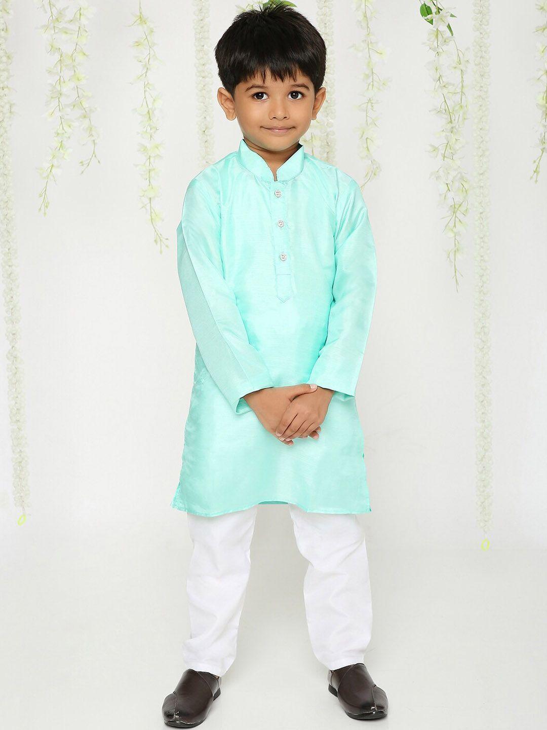 kid1 boys mandrain collar long sleeve silk blend kurta set
