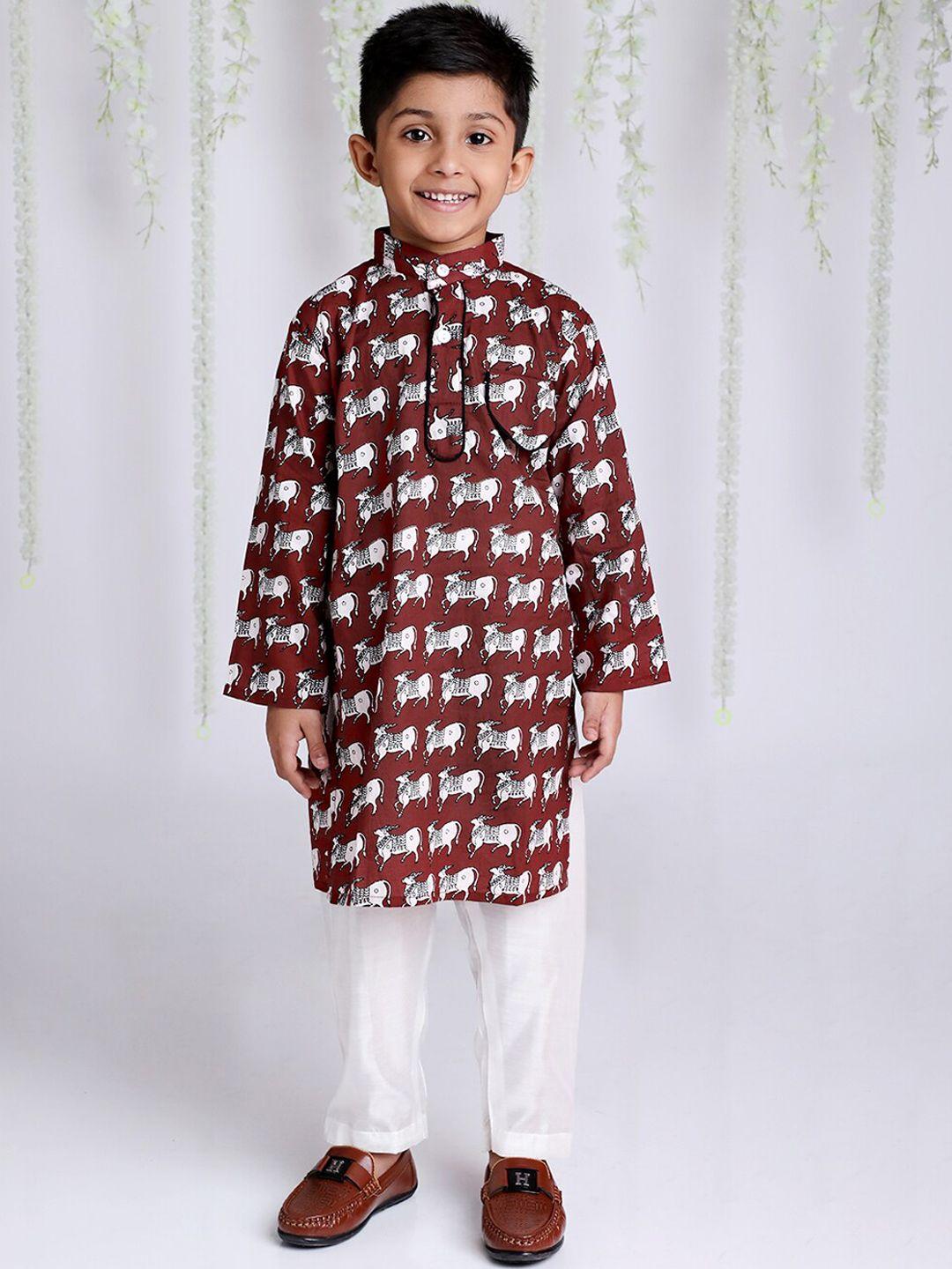 kid1 boys maroon printed kurta with pyjamas