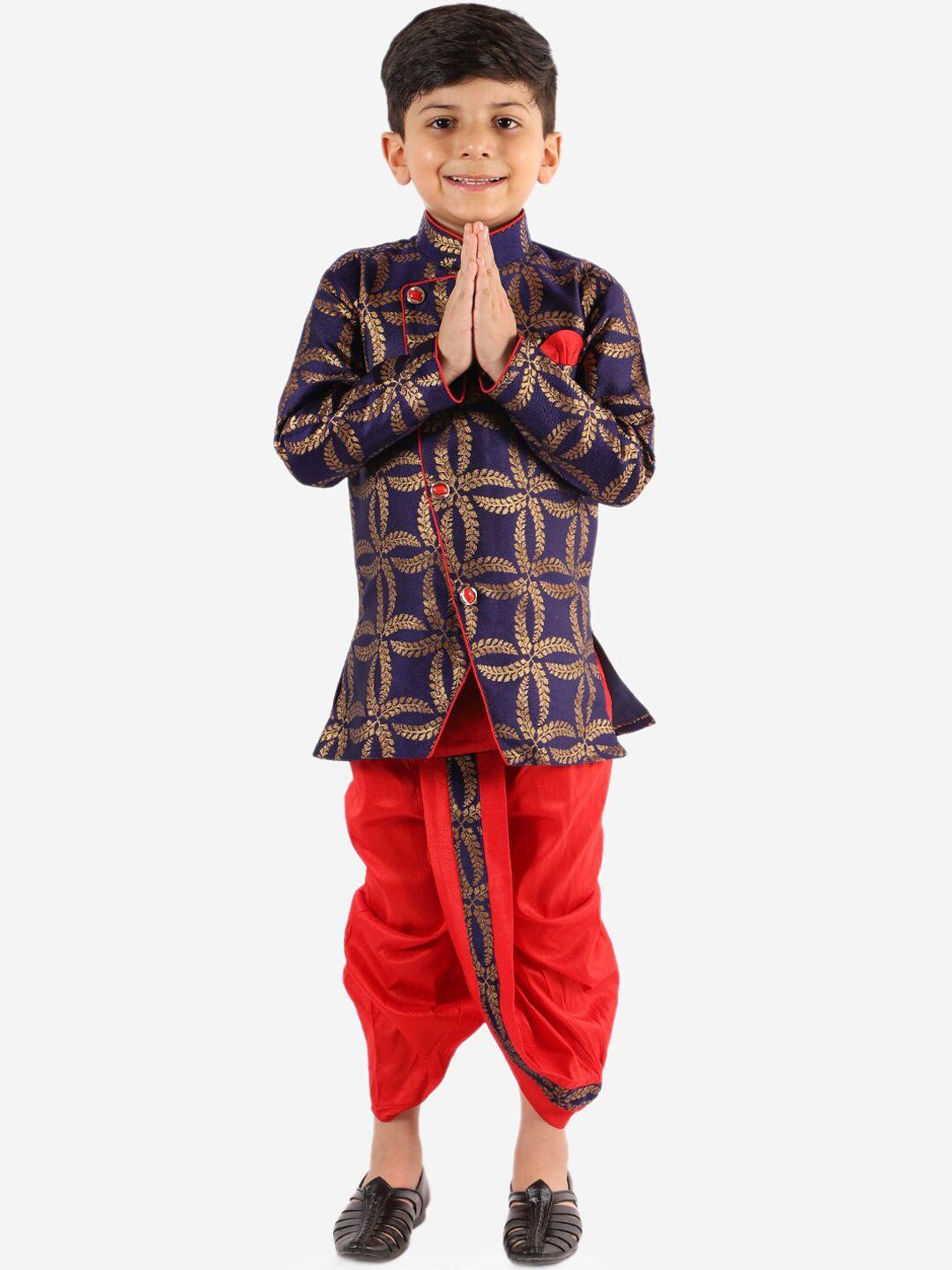 kid1 boys navy blue printed sherwani with dhoti pants