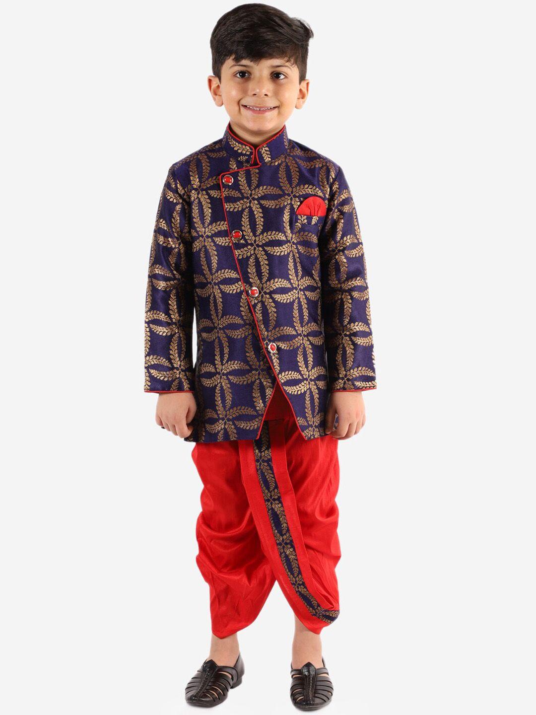 kid1 boys navy blue printed sherwani with dhoti pants