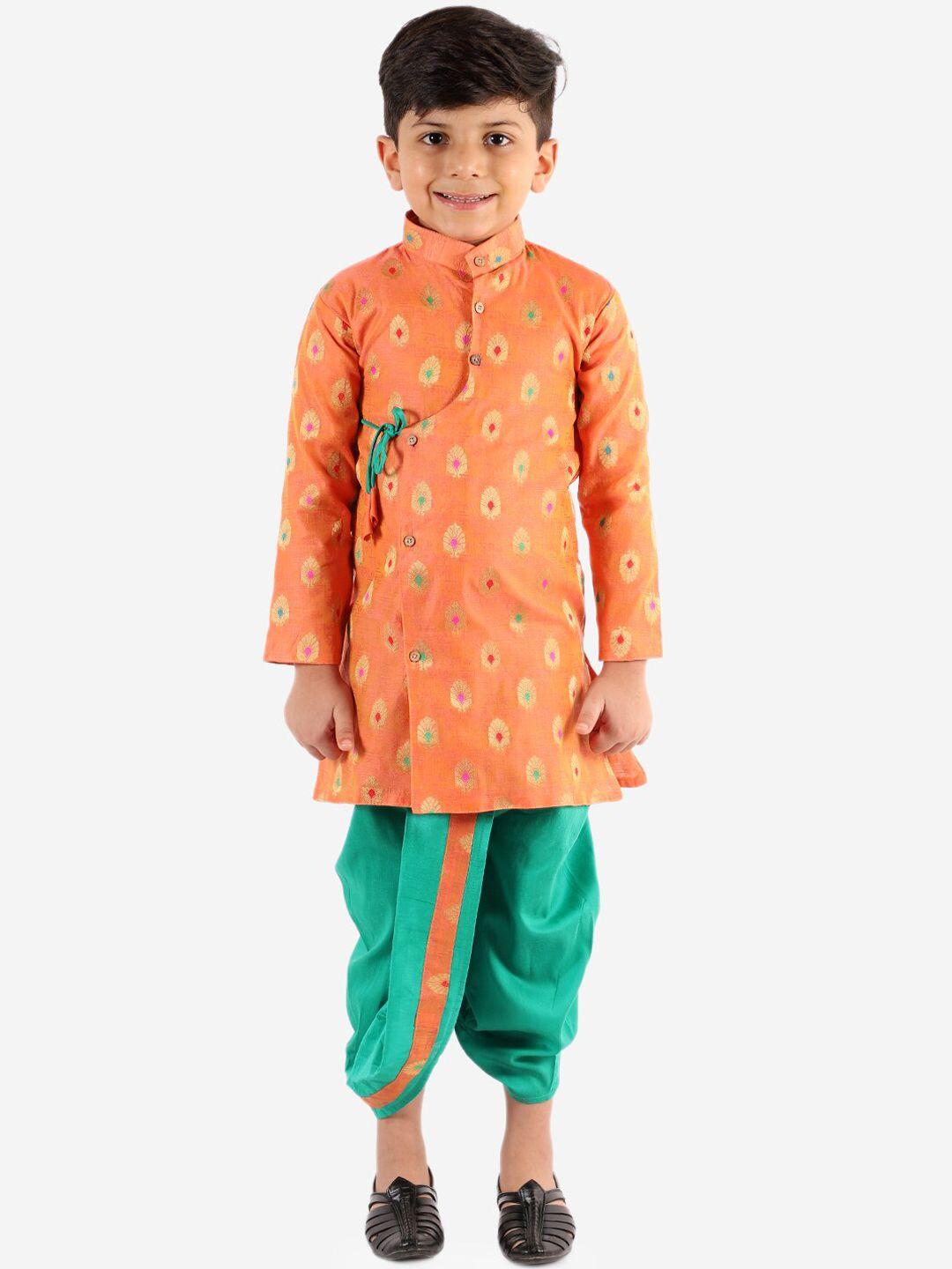 kid1 boys peach-coloured ethnic motifs printed sherwani with dhoti pants