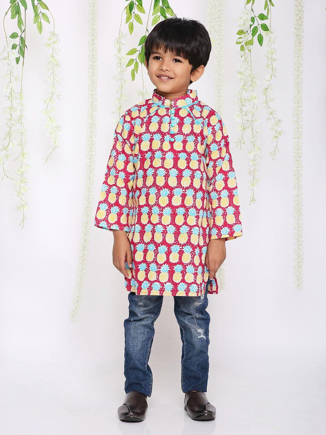kid1 boys printed mandarin collar pure cotton kurta