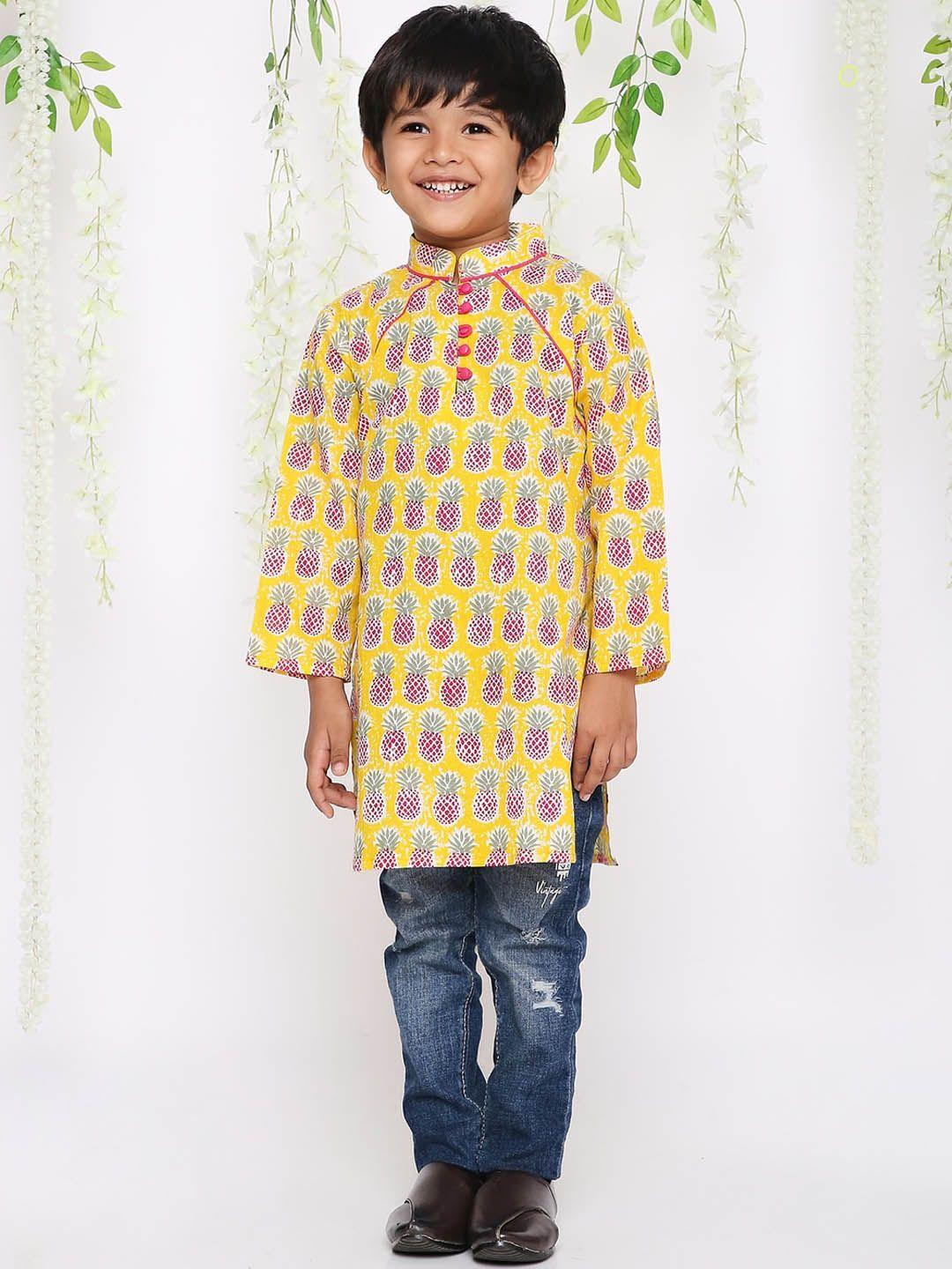 kid1 boys printed mandarin collar pure cotton kurta