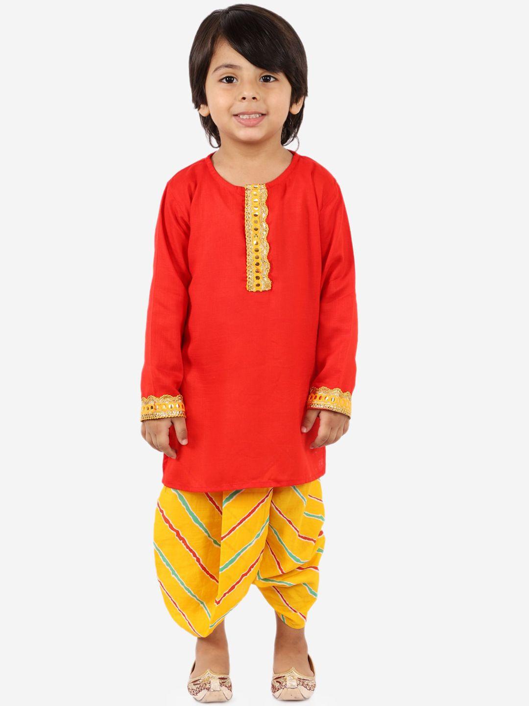 kid1 boys red pure cotton kurti with dhoti pants