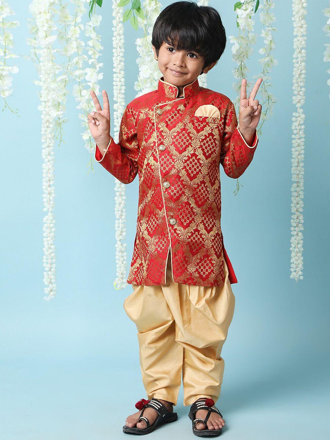 kid1 boys self-design jaquard sherwani set