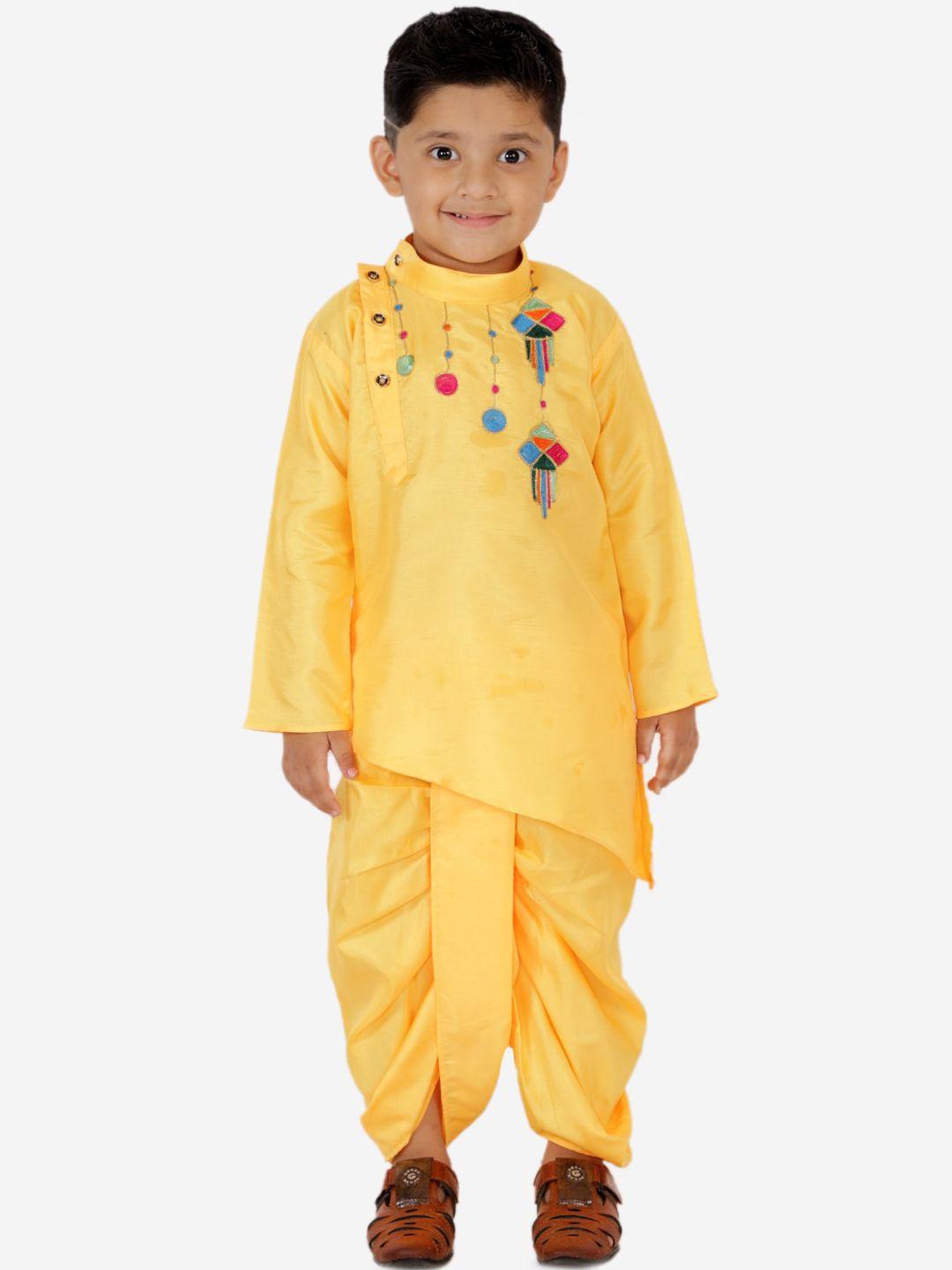 kid1 boys yellow embroidered regular kurti with dhoti pants
