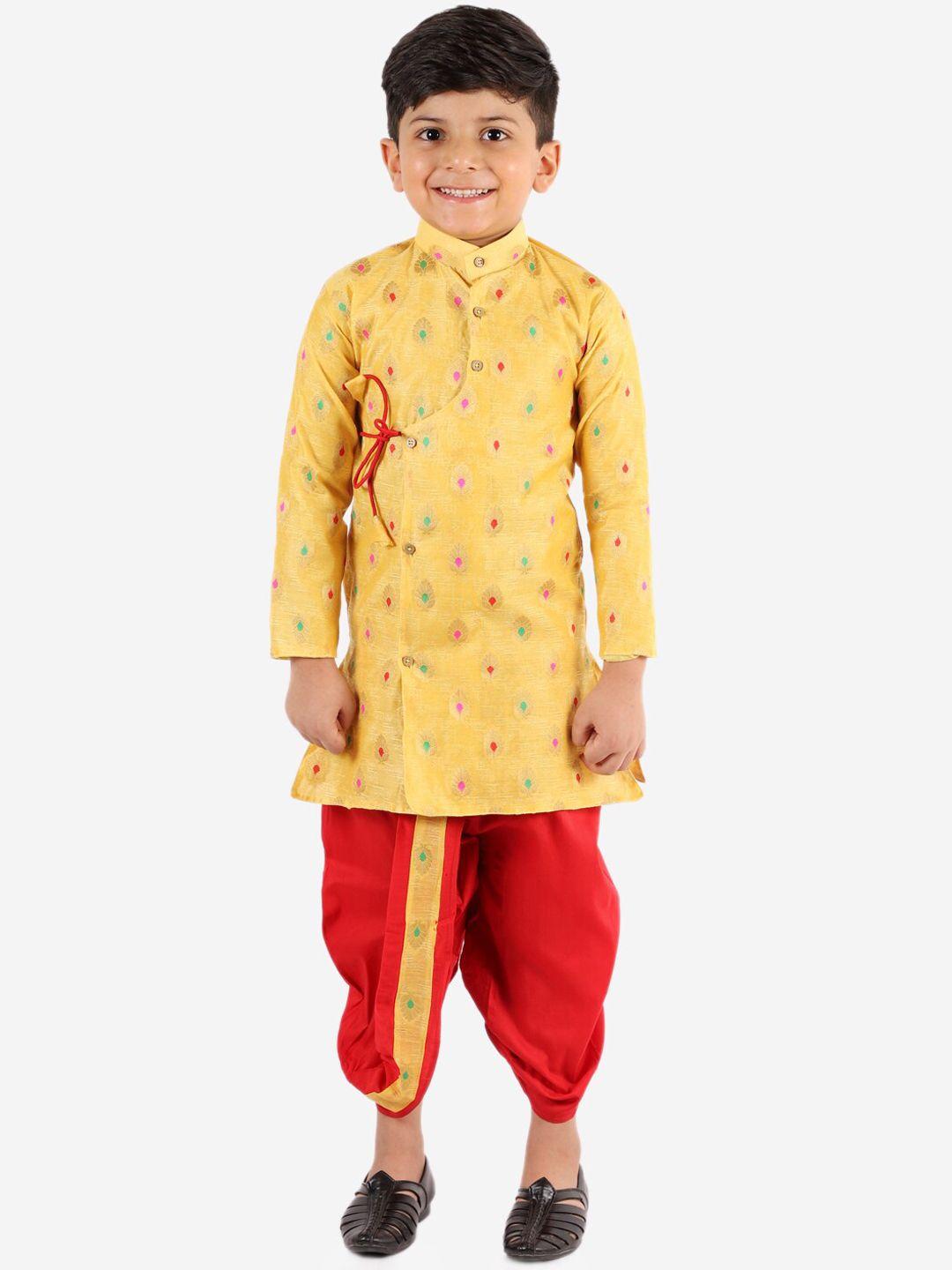 kid1 boys yellow ethnic motifs printed kurta with dhoti pants