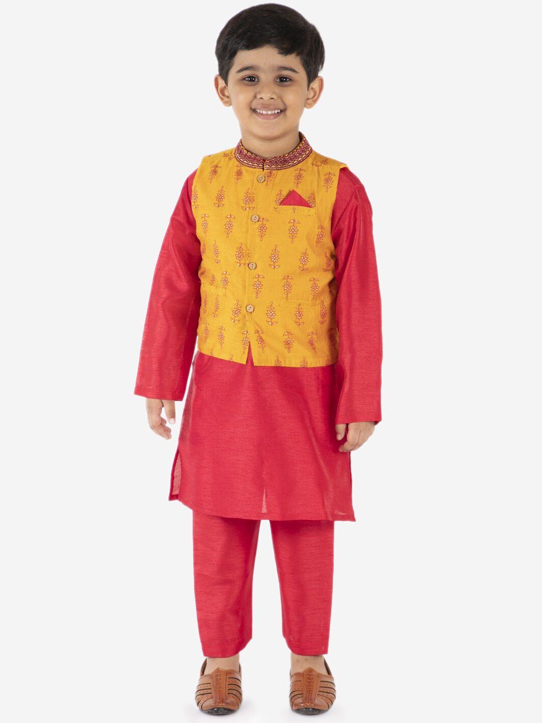kid1 boys yellow floral kurta with pyjamas