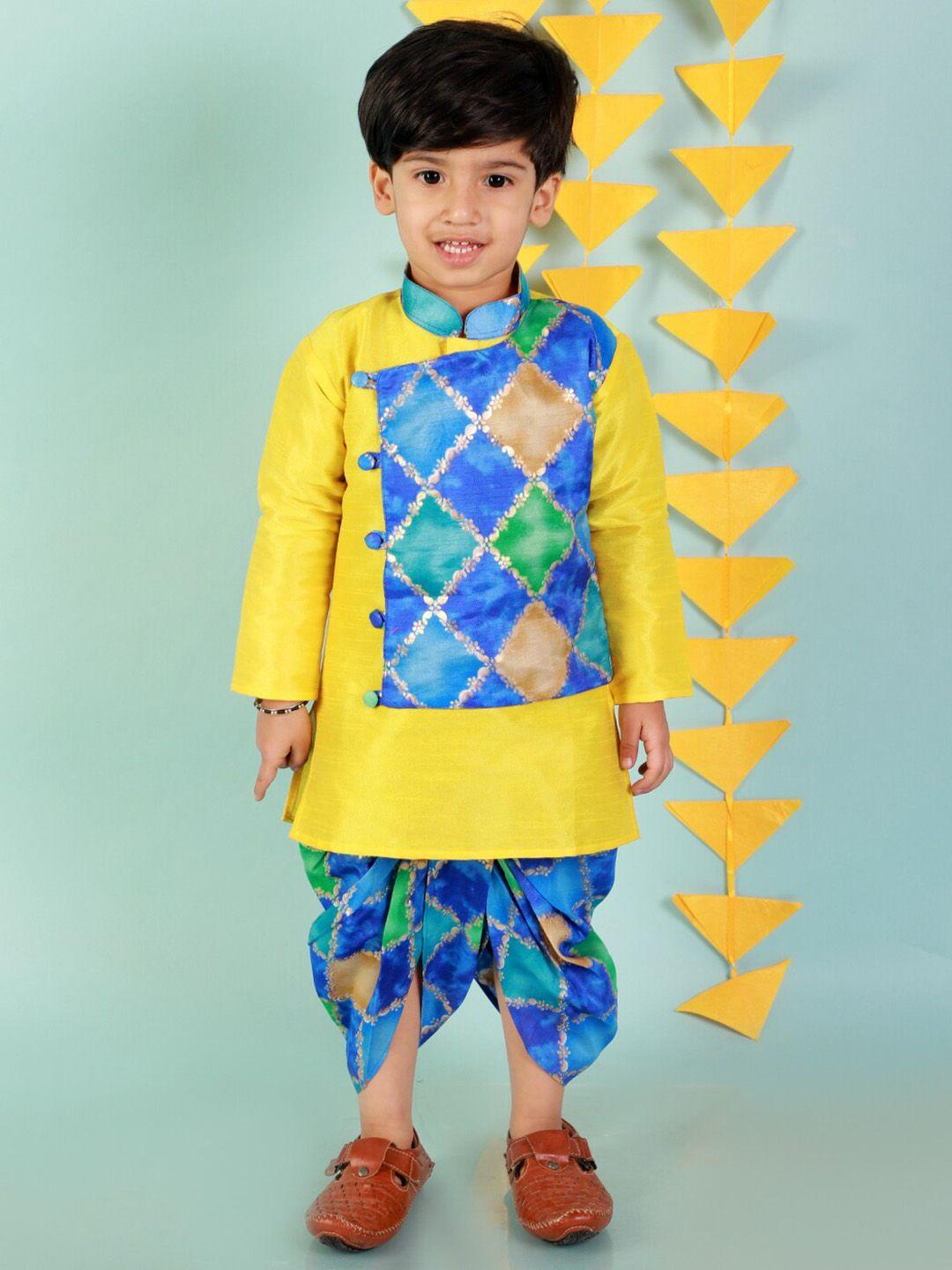 kid1 boys yellow printed kurta with dhoti pants