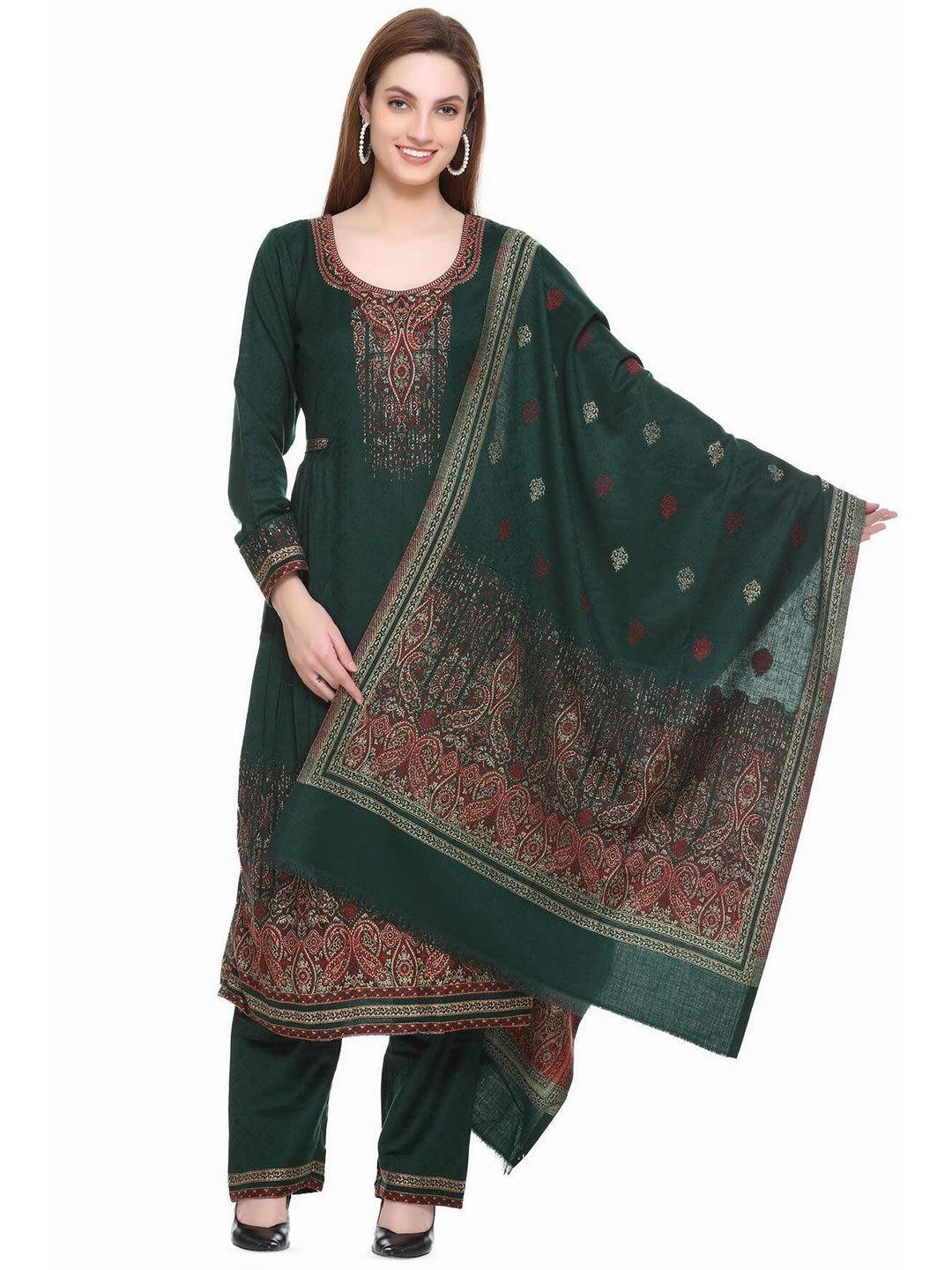 kidar green embroidered viscose rayon unstitched dress material