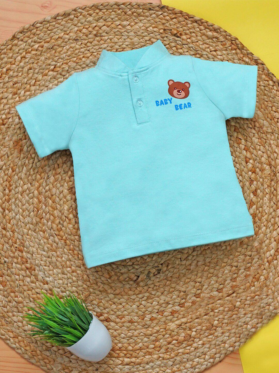 kidbea boys blue printed mandarin collar bamboo t-shirt