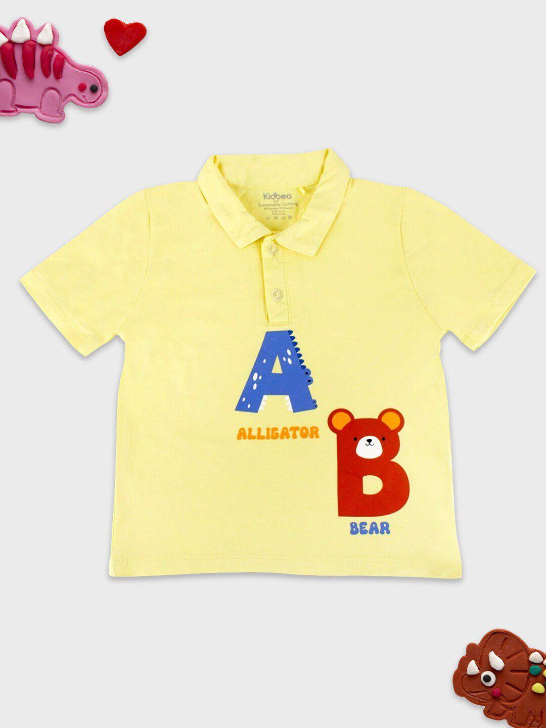 kidbea boys yellow printed polo collar bamboo applique t-shirt
