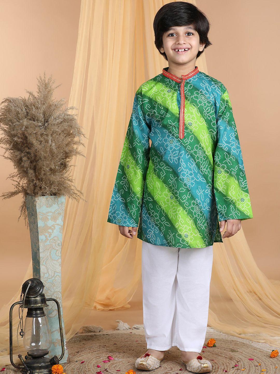 kidcetra boys bandhani printed pure cotton kurta with pyjamas