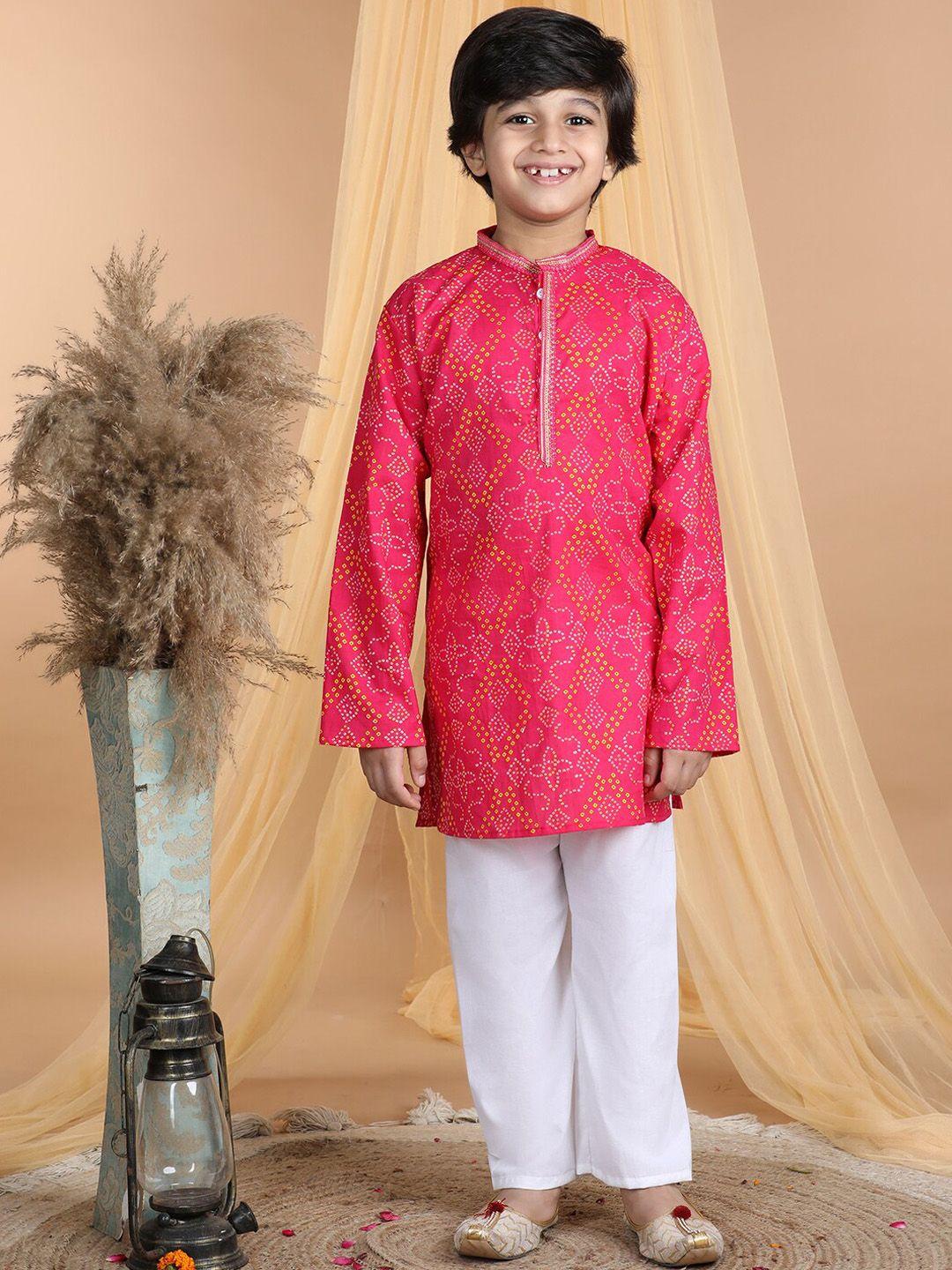 kidcetra boys bandhani printed regular pure cotton kurta with pyjamas