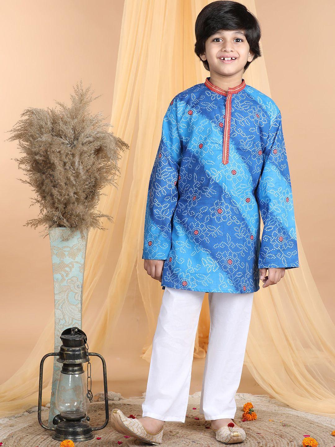 kidcetra boys bandhani printed thread work pure cotton kurta with pyjamas