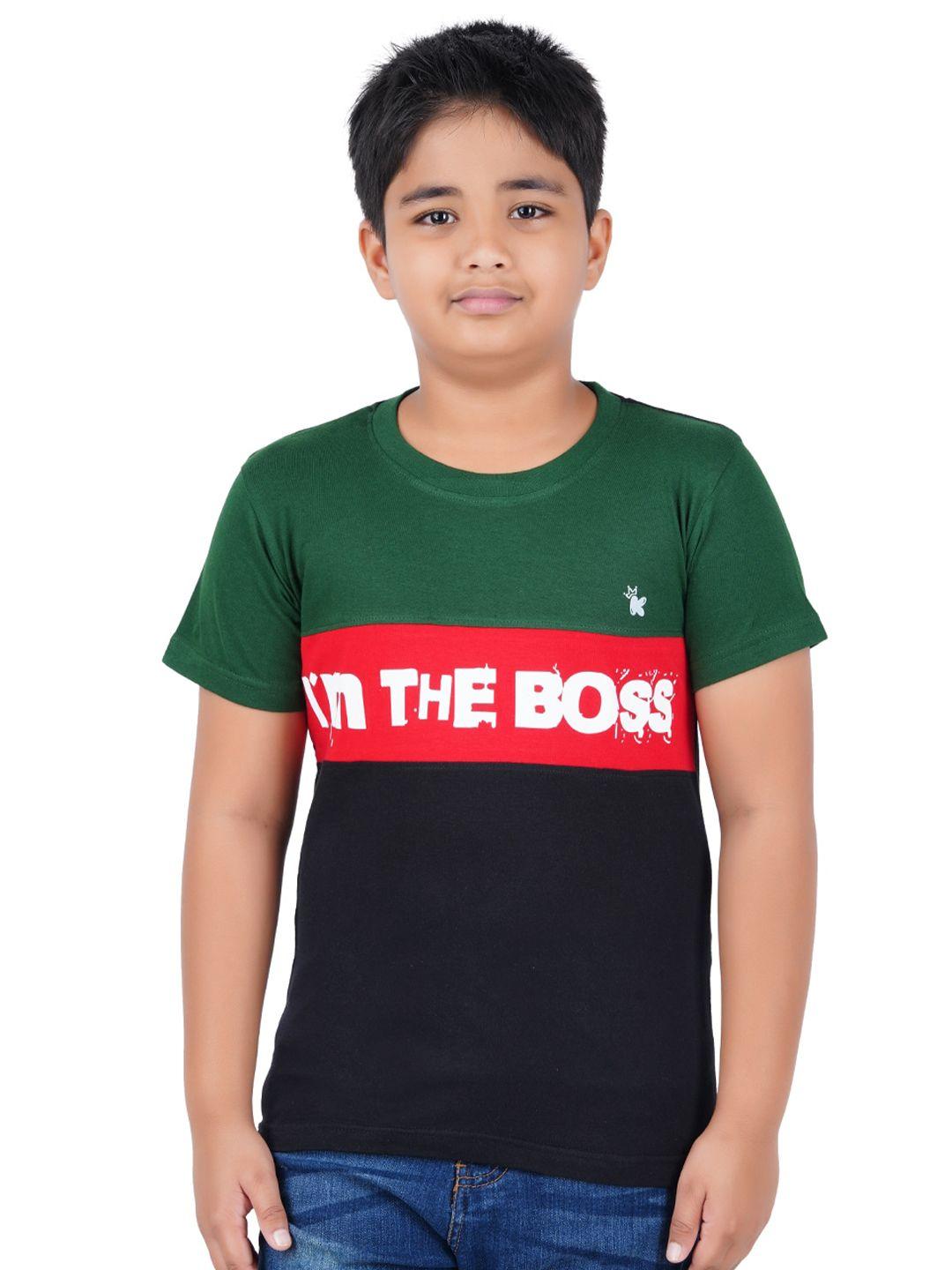 kiddeo boys green & black colourblocked slim fit t-shirt