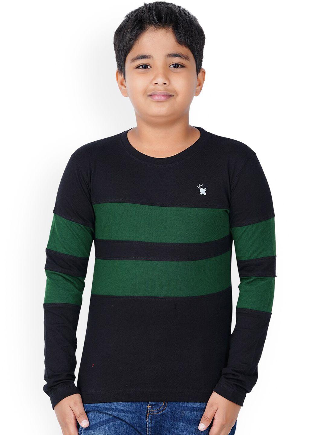 kiddeo boys green striped round neck t-shirt