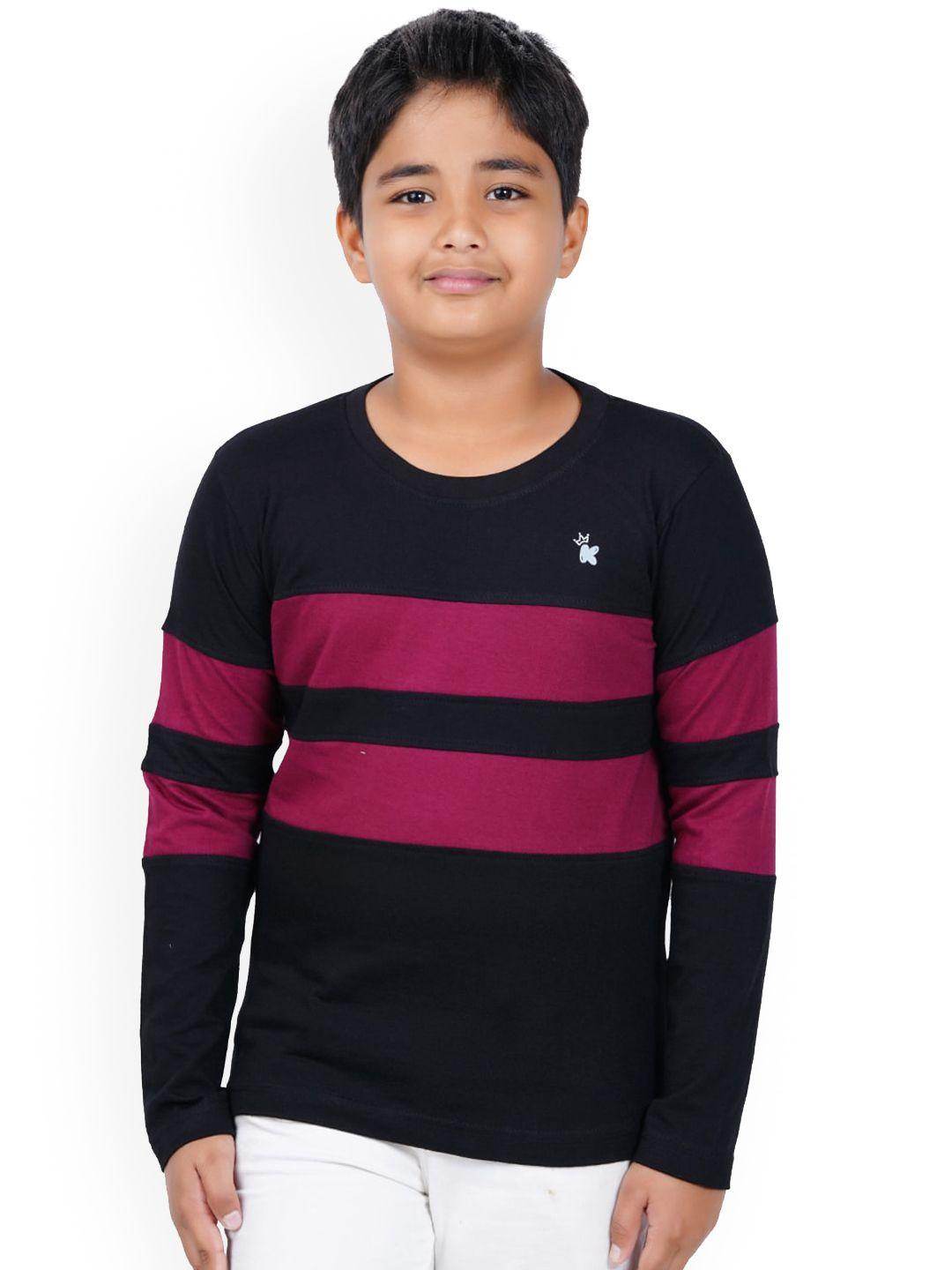 kiddeo boys maroon striped round neck t-shirt