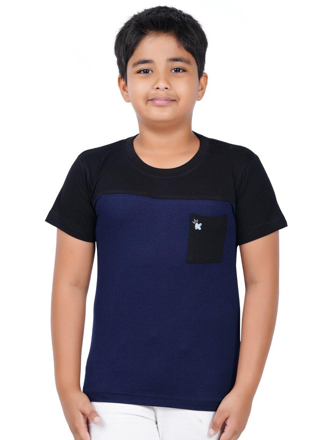 kiddeo boys navy blue & black pockets slim fit t-shirt
