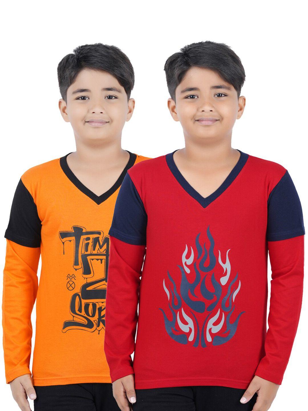 kiddeo boys pack of 2 multicoloured printed v-neck slim fit t-shirts