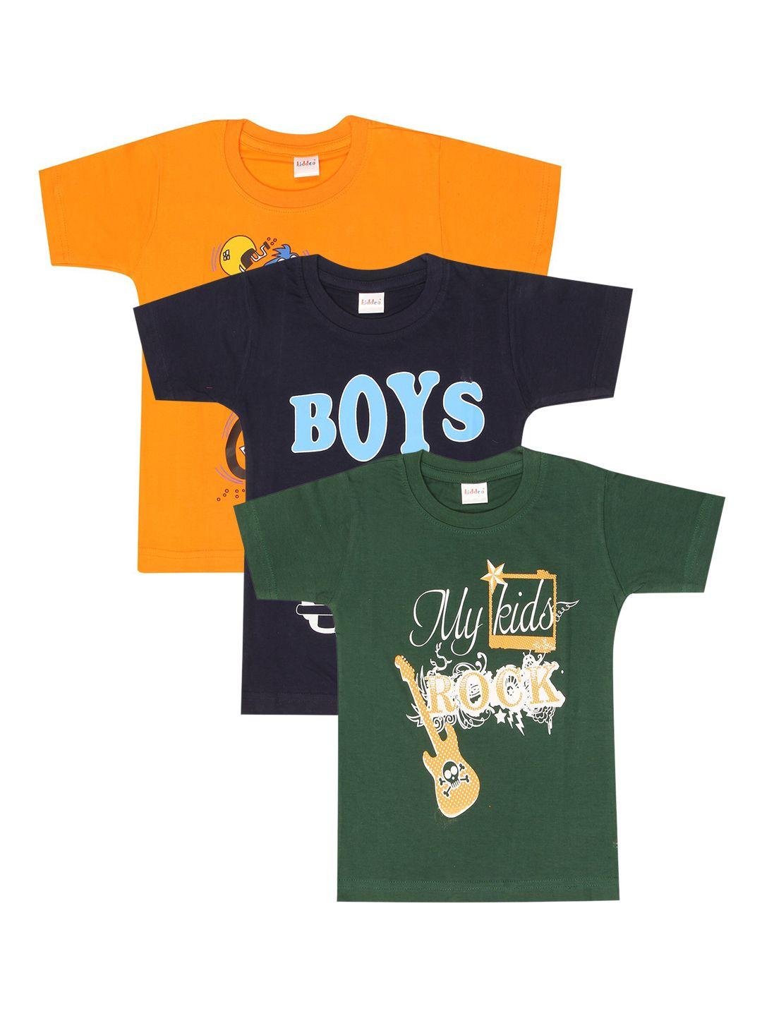 kiddeo boys pack of 3 printed round neck pure cotton t-shirts