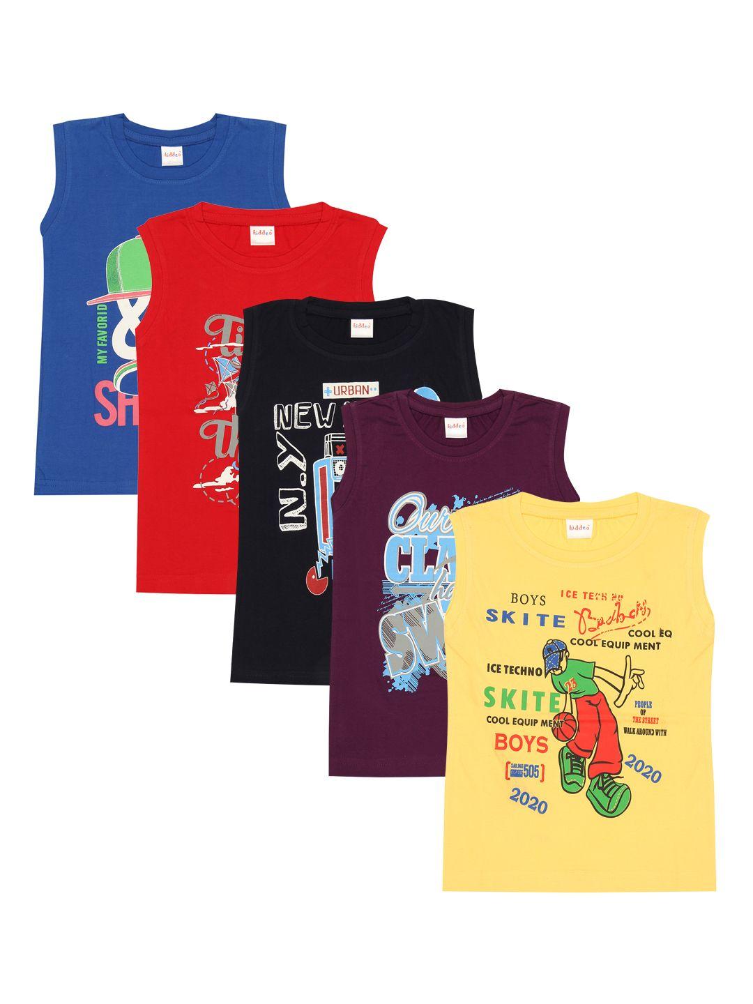 kiddeo boys pack of 5 printed round neck t-shirt