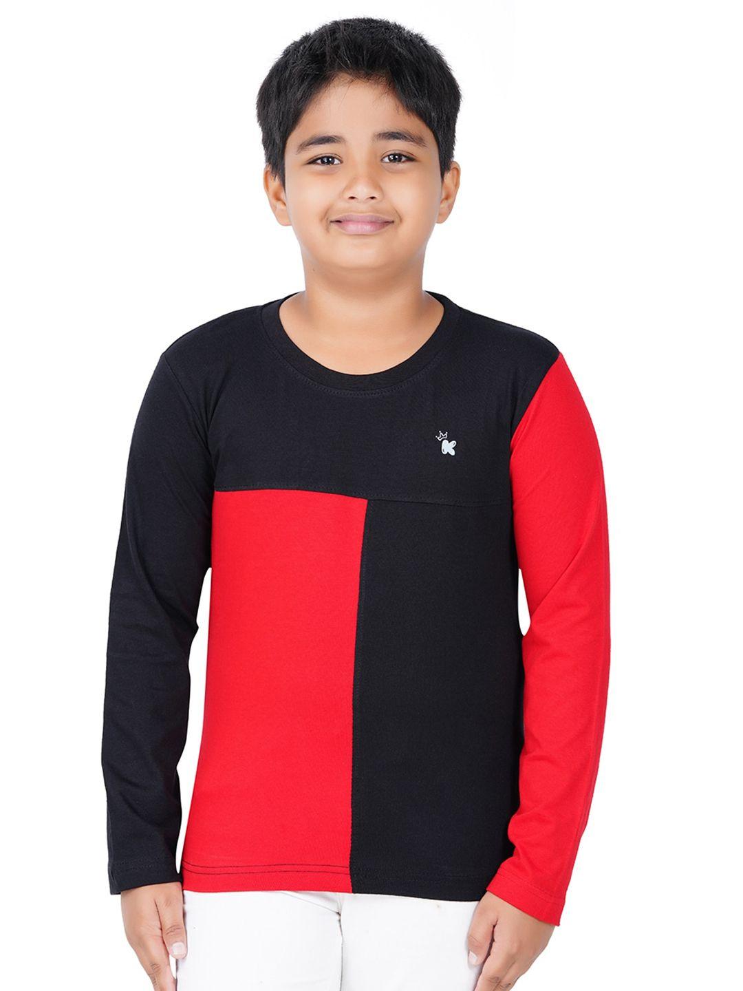 kiddeo boys red & black colourblocked slim fit t-shirt