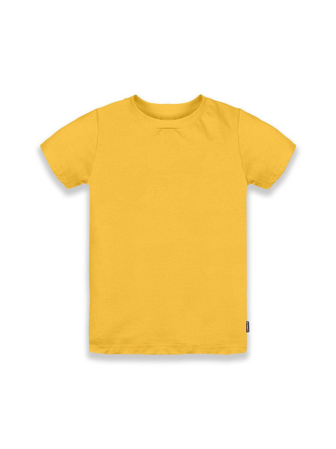 kiddopanti boy solid mustard yellow pure cotton t-shirt