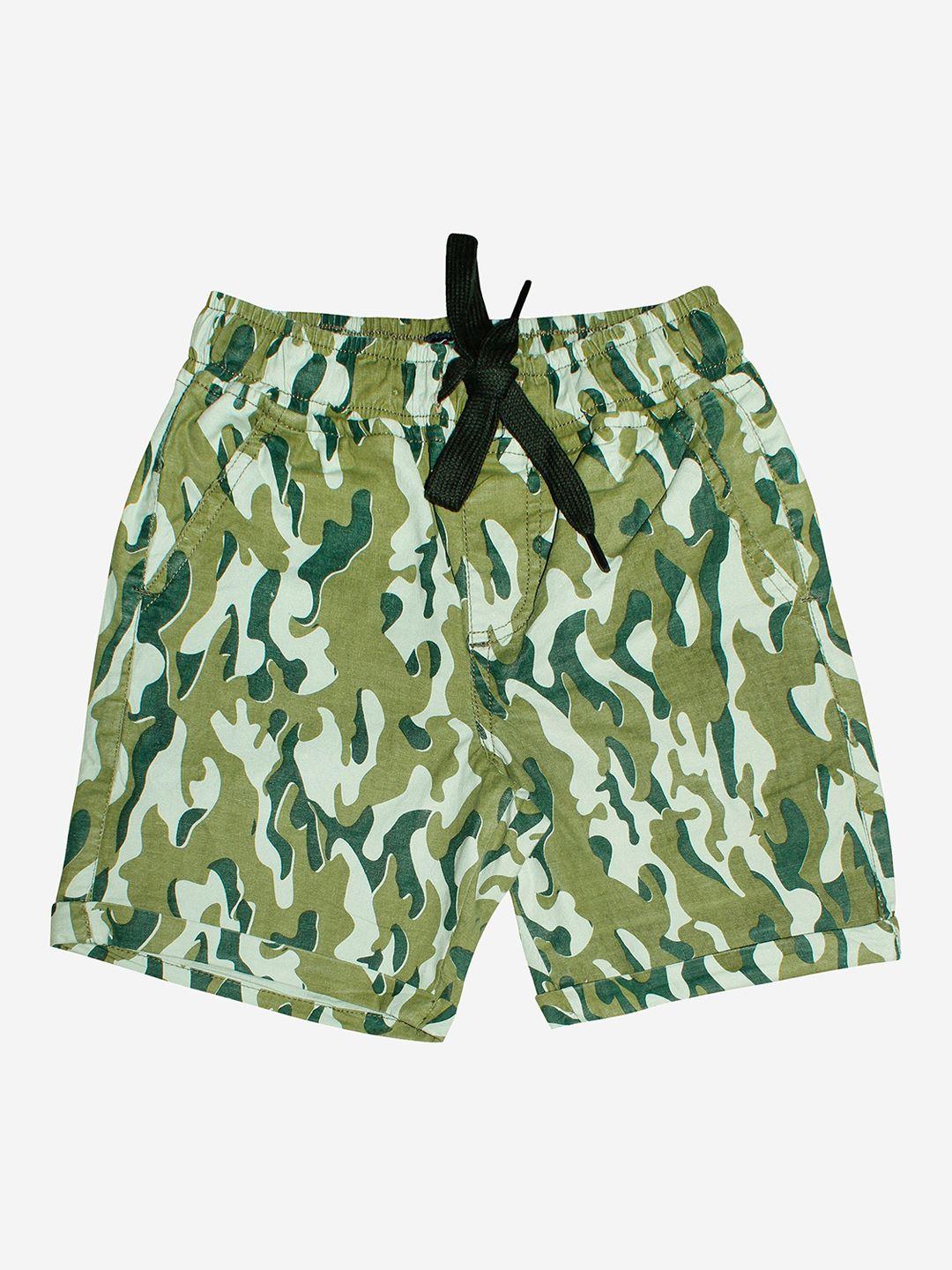 kiddopanti boys green camouflage printed shorts