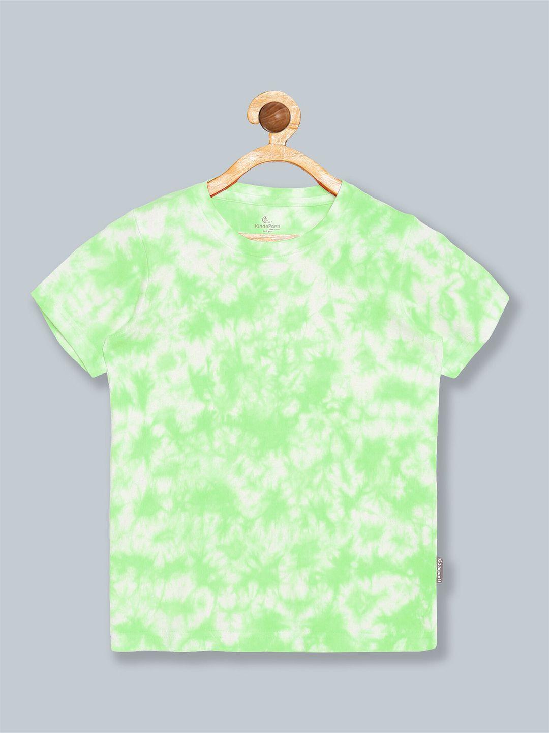 kiddopanti boys green dyed v-neck extended sleeves tropical raw edge t-shirt