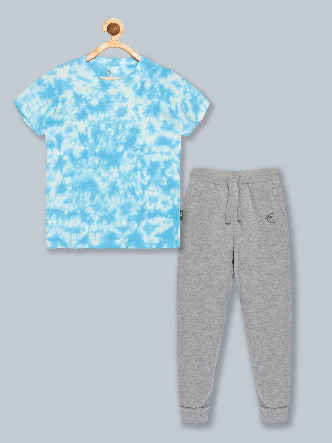 kiddopanti-boys-grey-melange-&-blue-dyed-t-shirt-with-trousers