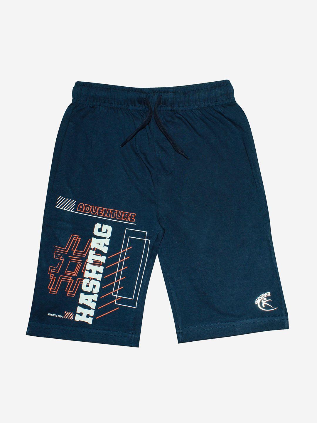 kiddopanti boys navy blue printed shorts