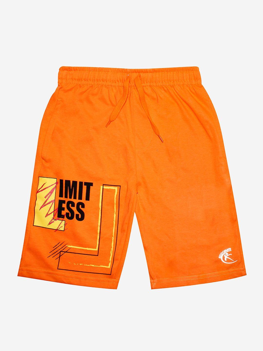 kiddopanti boys orange limitless printed pure cotton sports shorts