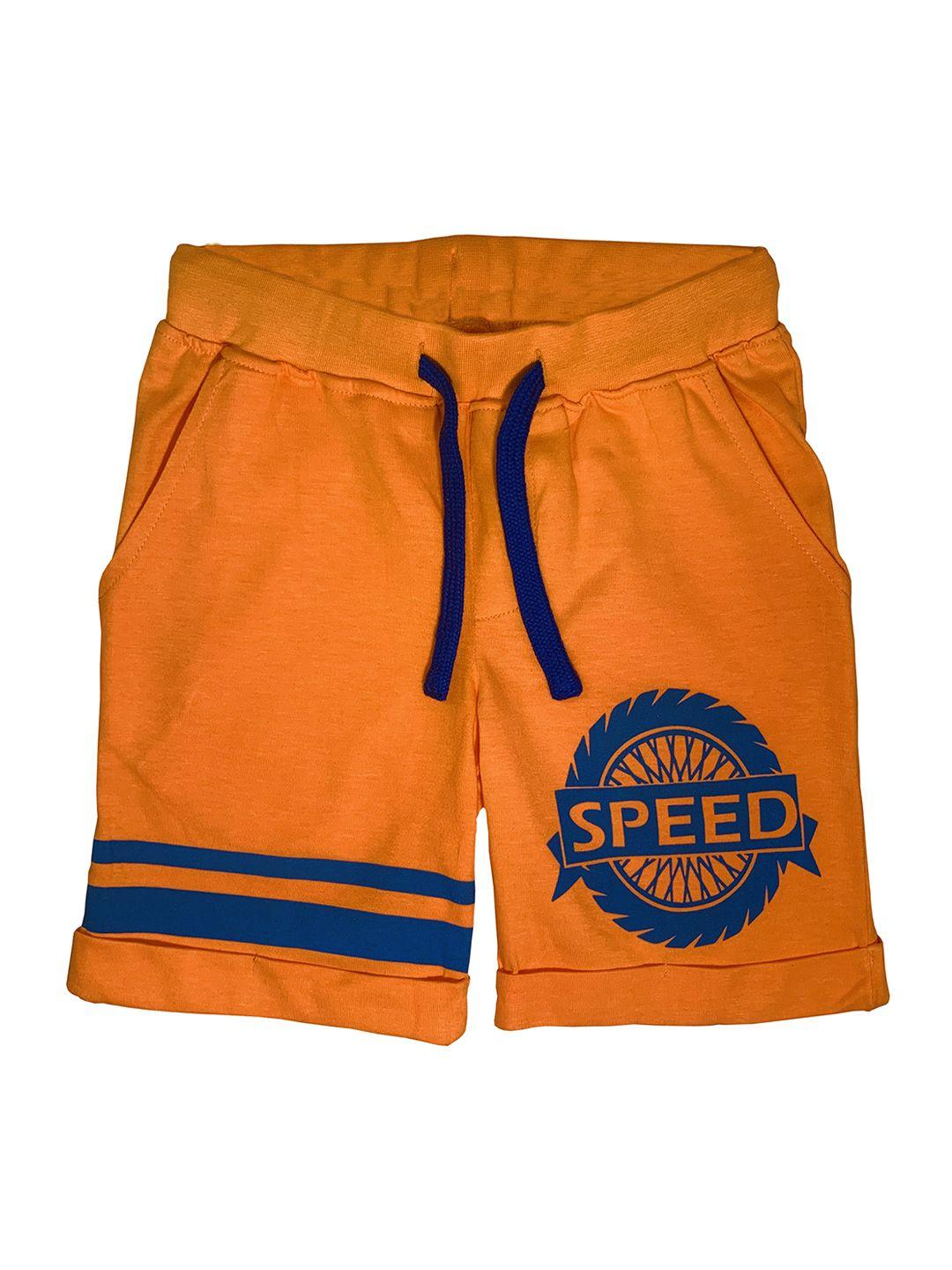 kiddopanti boys orange printed regular fit shorts