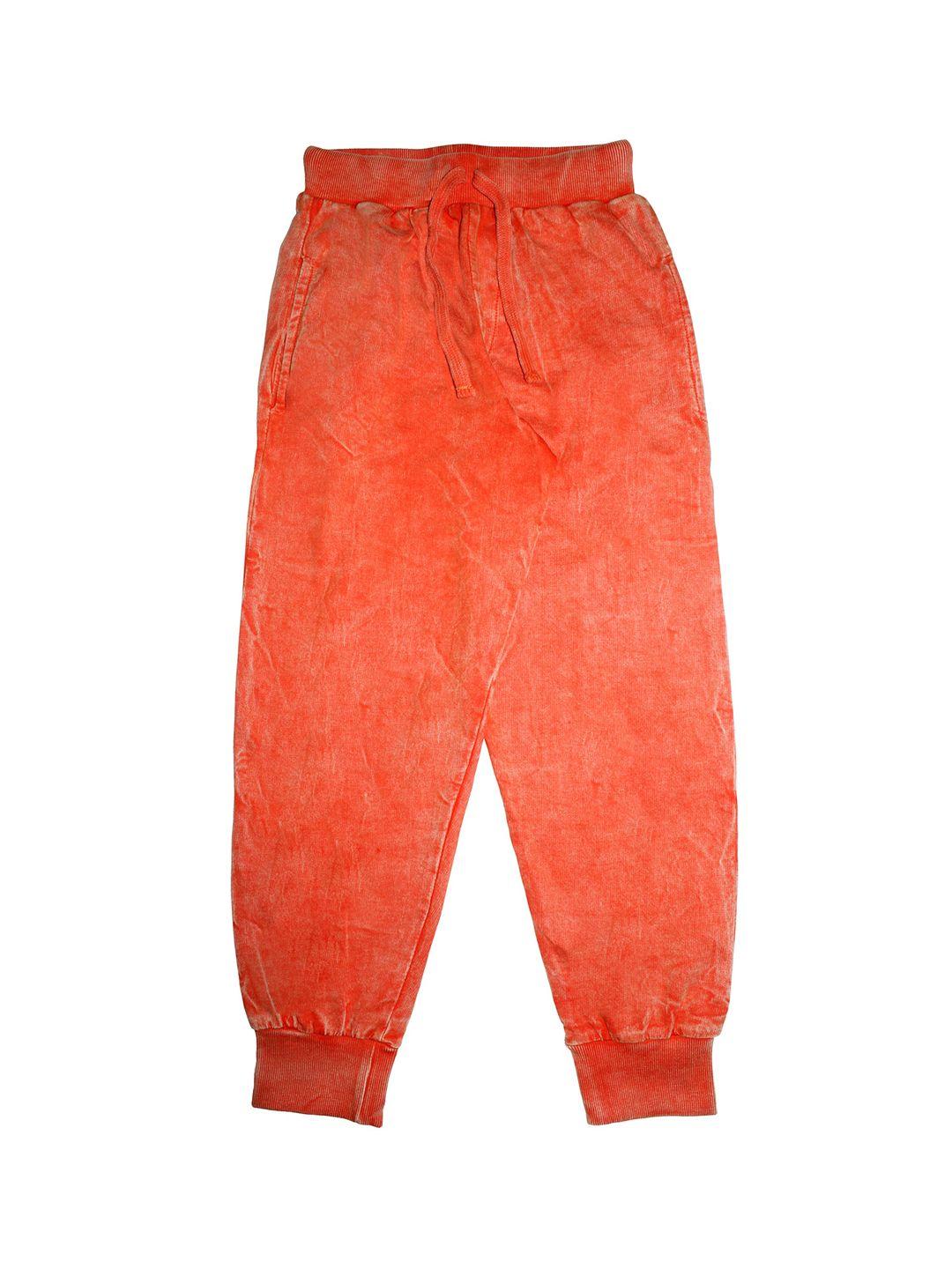 kiddopanti boys orange solid looper knit joggers ss21btp005