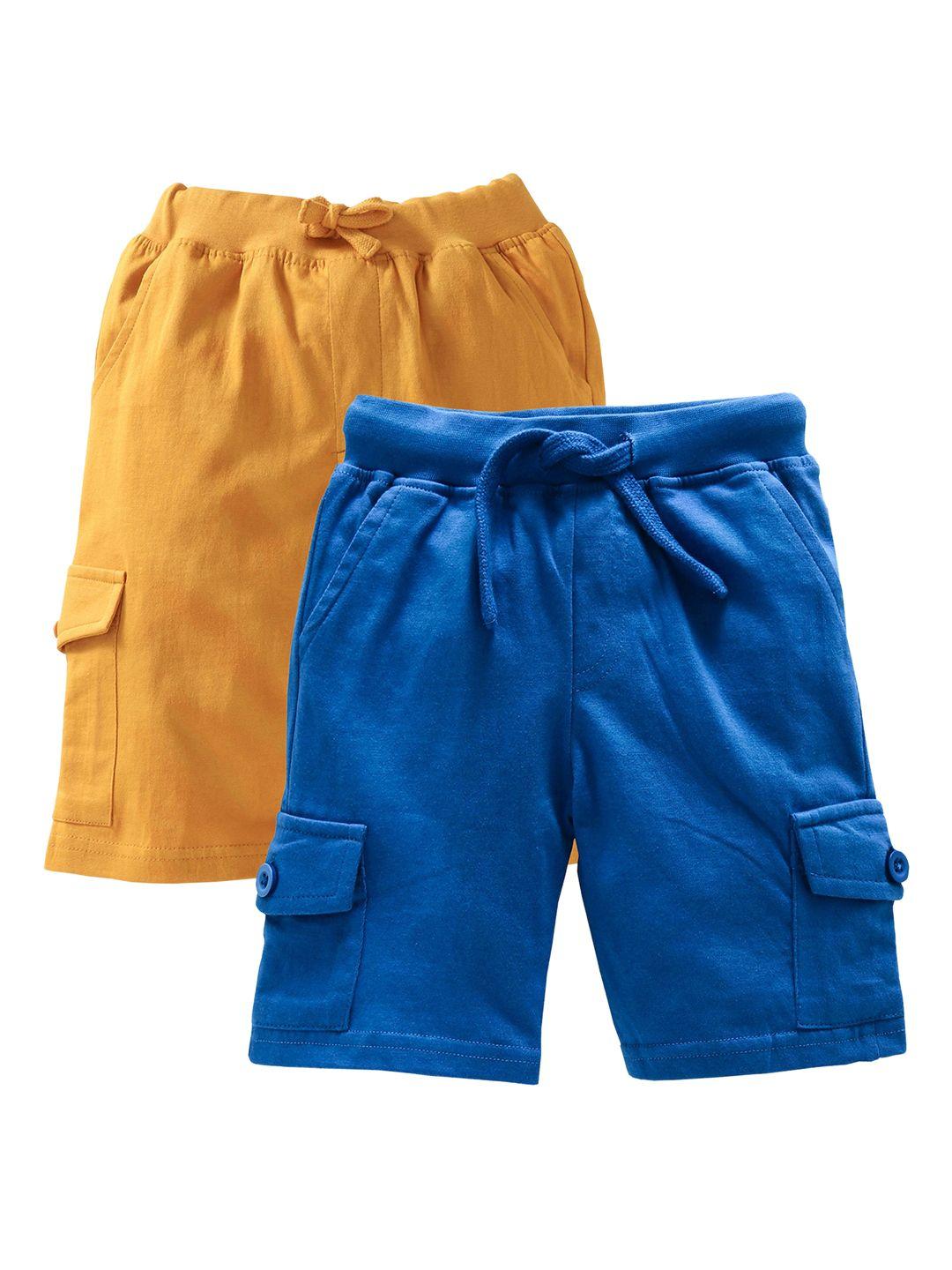 kiddopanti boys pack of 2 solid regular fit side cargo shorts