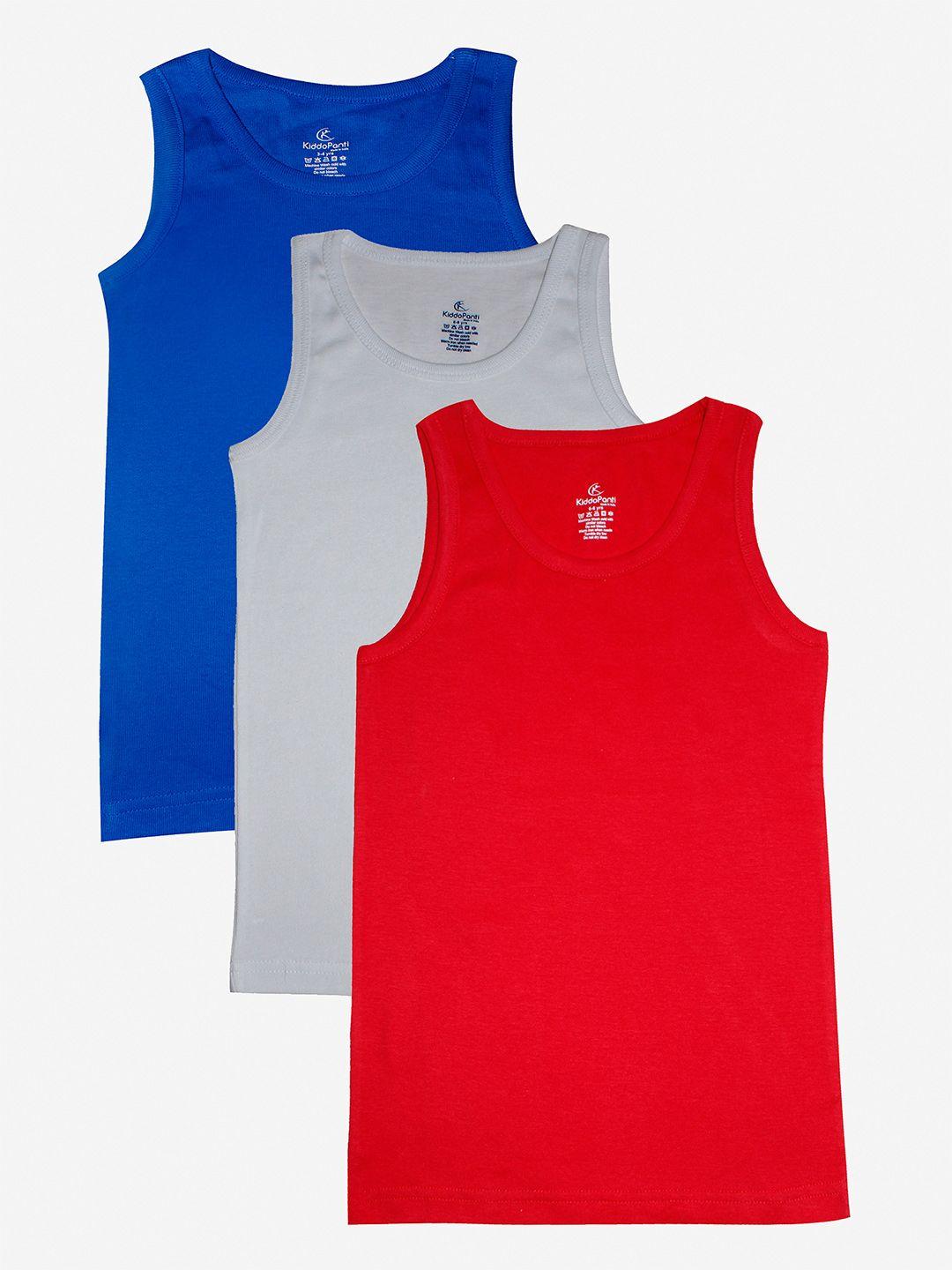 kiddopanti boys pack of 3 multi colors solid rib vest