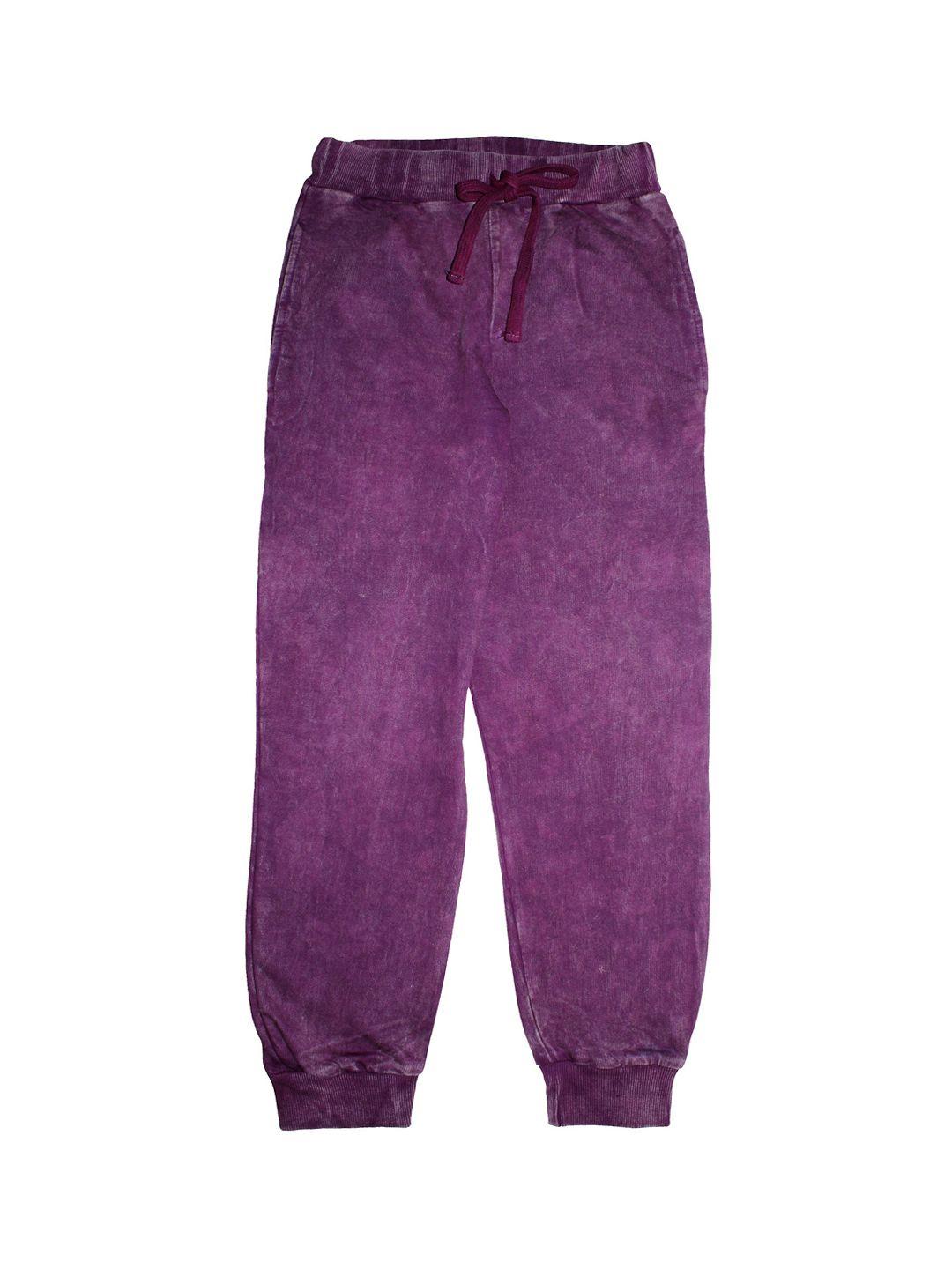 kiddopanti boys purple solid dyed straight-fit joggers