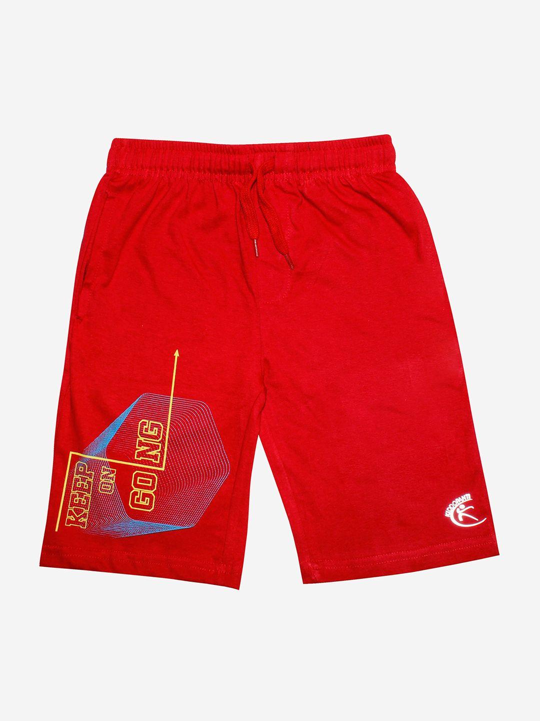kiddopanti boys red printed shorts
